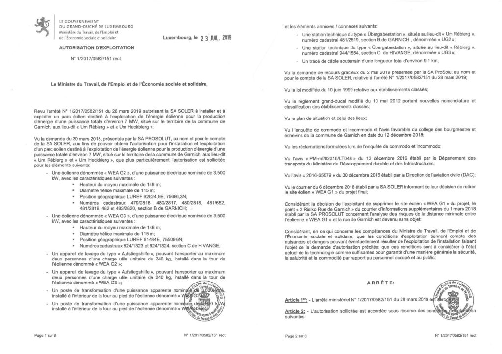 Parc éolien - autorisation d'exploitation