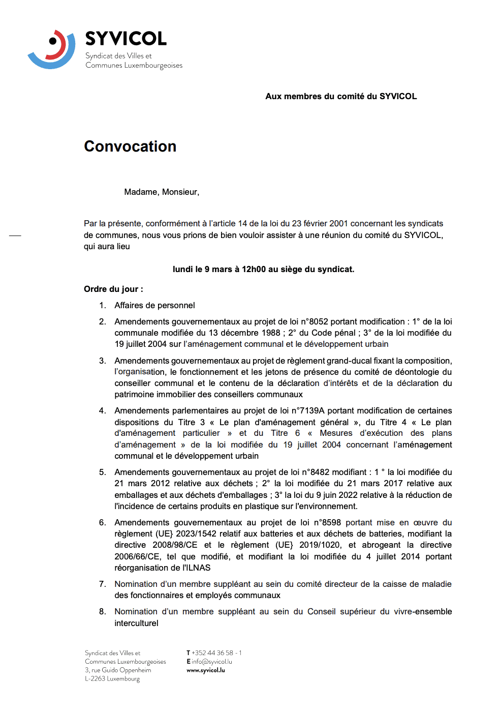 SYVICOL Convocation Comite 09-03-2026 Pub-20-02-2026