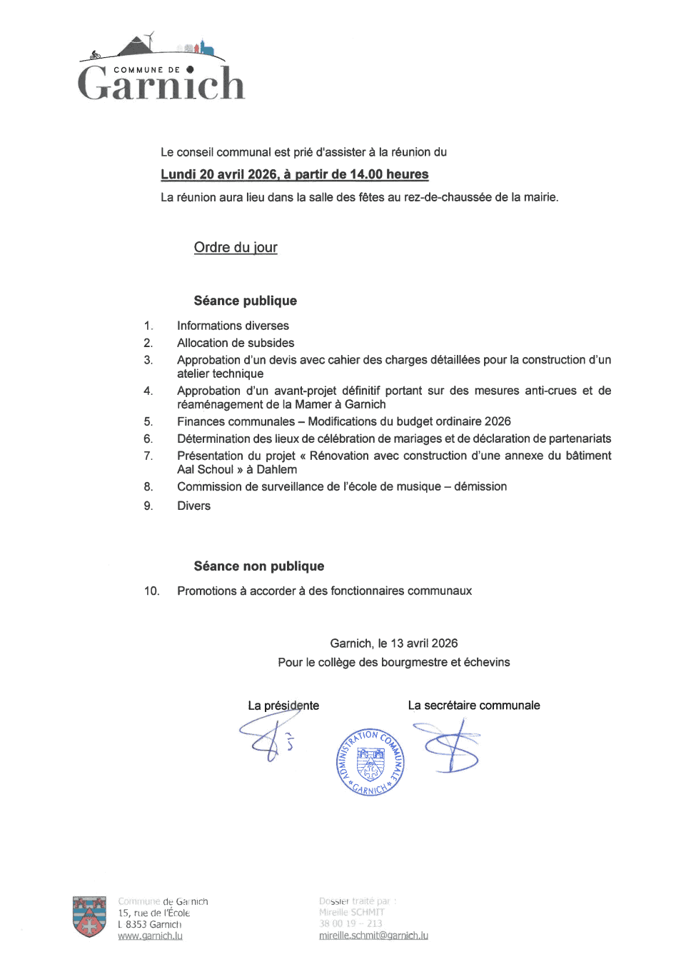 CC REUNION Conseil communal 20-04-2026 Pub 20-04-2026